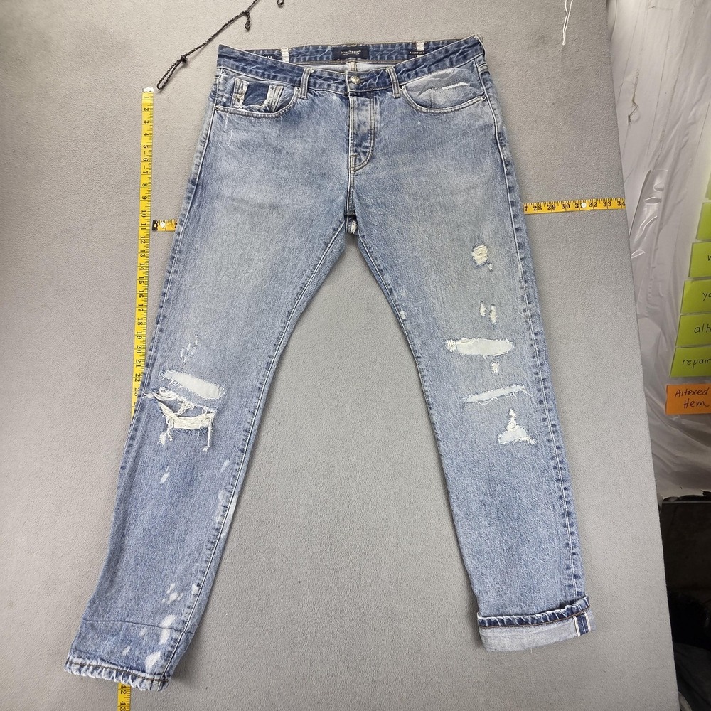Scotch & Soda Jeans Mens 36x34‎ Blue Selvedge Thrashed Regular Tapered